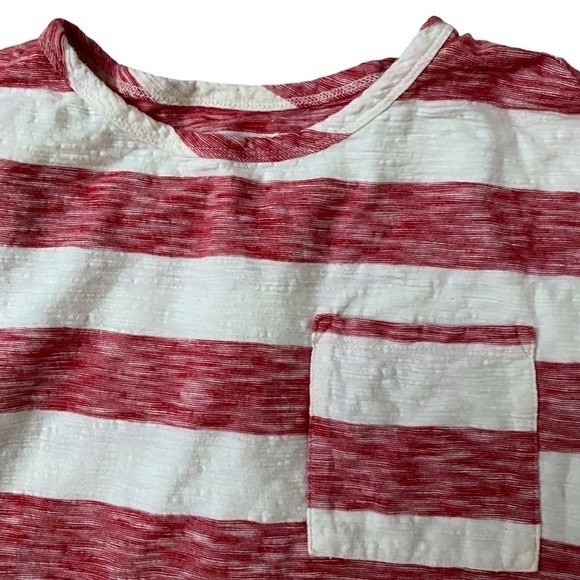 Merona White Soft Horizontal Red Stripes Blouse Short Sleeve Top - Picture 4 of 8